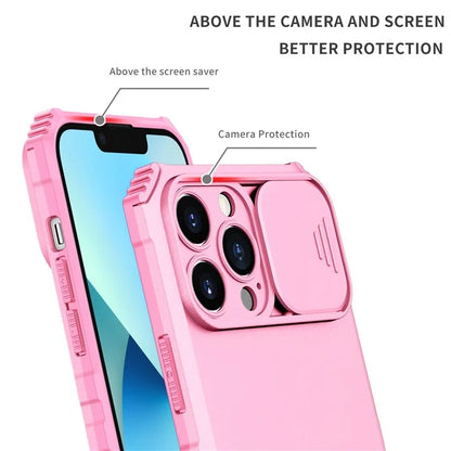 For iPhone 13 Pro Max 6.7 inch Adjustable Vertical Kickstand PC + TPU Case Camera Sliding Cover Phone Shell