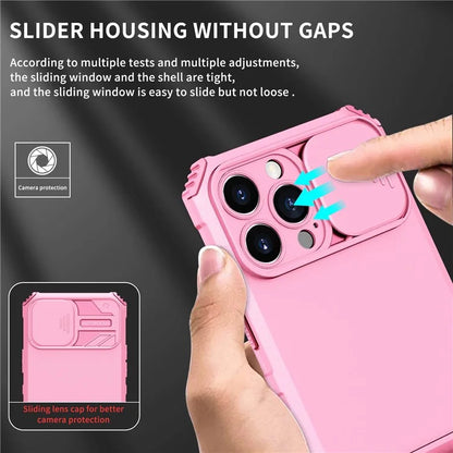 For iPhone 13 Pro Max 6.7 inch Adjustable Vertical Kickstand PC + TPU Case Camera Sliding Cover Phone Shell