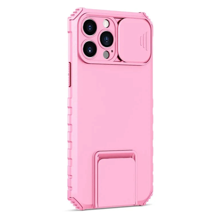 For iPhone 13 Pro Max 6.7 inch Adjustable Vertical Kickstand PC + TPU Case Camera Sliding Cover Phone Shell