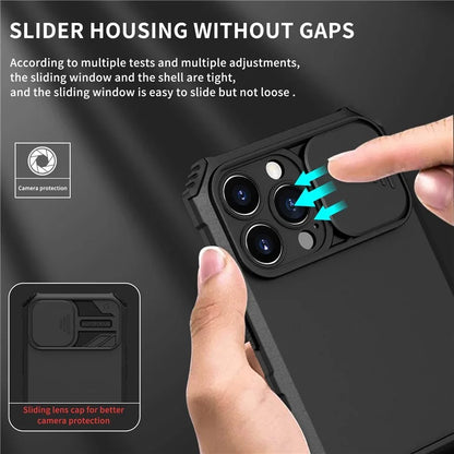 For iPhone 13 Pro Max 6.7 inch Adjustable Vertical Kickstand PC + TPU Case Camera Sliding Cover Phone Shell