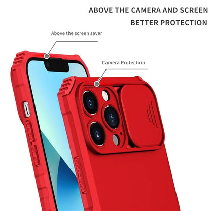 For iPhone 13 Pro Max 6.7 inch Adjustable Vertical Kickstand PC + TPU Case Camera Sliding Cover Phone Shell
