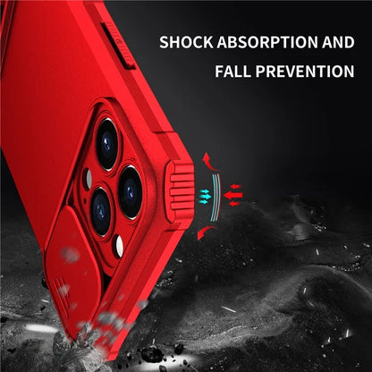 For iPhone 13 Pro Max 6.7 inch Adjustable Vertical Kickstand PC + TPU Case Camera Sliding Cover Phone Shell