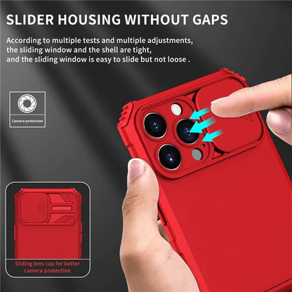 For iPhone 13 Pro Max 6.7 inch Adjustable Vertical Kickstand PC + TPU Case Camera Sliding Cover Phone Shell