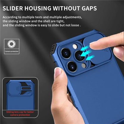 For iPhone 13 Pro Max 6.7 inch Adjustable Vertical Kickstand PC + TPU Case Camera Sliding Cover Phone Shell