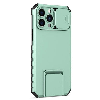 For iPhone 13 Pro Max 6.7 inch Adjustable Vertical Kickstand PC + TPU Case Camera Sliding Cover Phone Shell