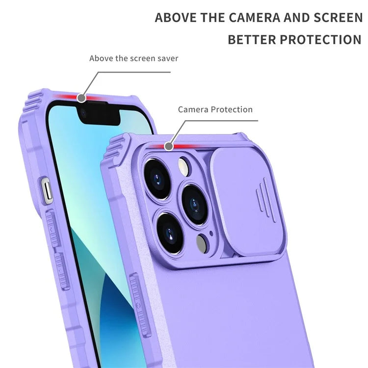 For iPhone 13 Pro Max 6.7 inch Adjustable Vertical Kickstand PC + TPU Case Camera Sliding Cover Phone Shell