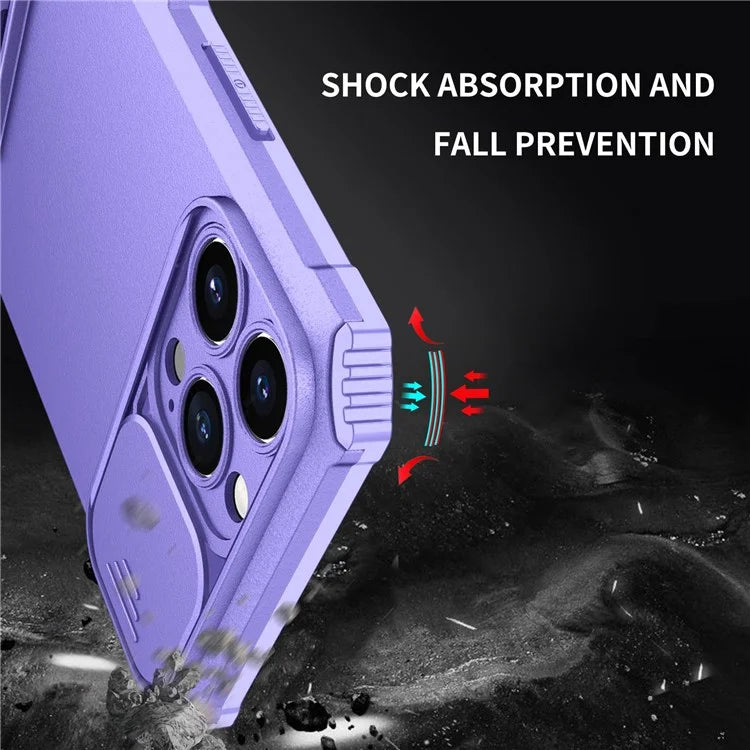 For iPhone 13 Pro Max 6.7 inch Adjustable Vertical Kickstand PC + TPU Case Camera Sliding Cover Phone Shell