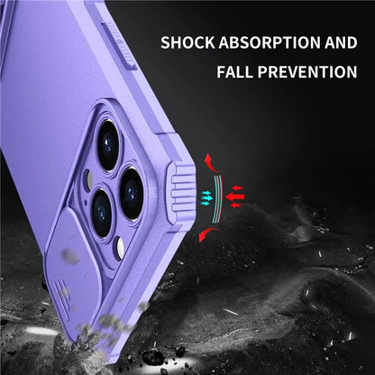 For iPhone 13 Pro Max 6.7 inch Adjustable Vertical Kickstand PC + TPU Case Camera Sliding Cover Phone Shell