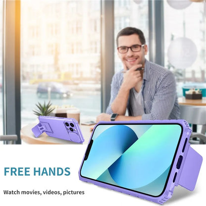For iPhone 13 Pro Max 6.7 inch Adjustable Vertical Kickstand PC + TPU Case Camera Sliding Cover Phone Shell