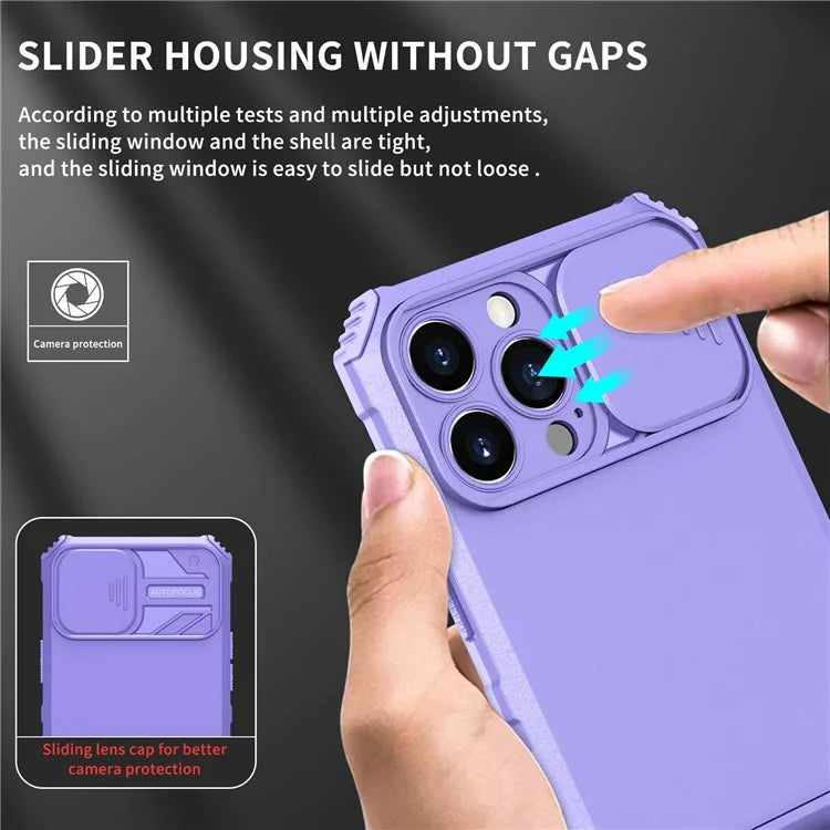 For iPhone 13 Pro Max 6.7 inch Adjustable Vertical Kickstand PC + TPU Case Camera Sliding Cover Phone Shell