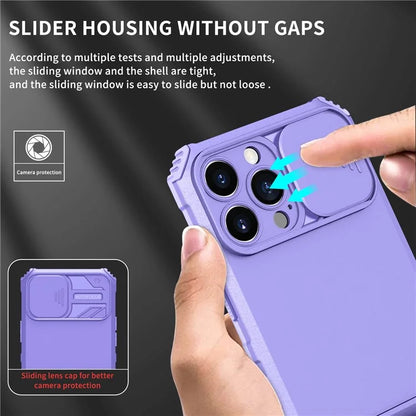 For iPhone 13 Pro Max 6.7 inch Adjustable Vertical Kickstand PC + TPU Case Camera Sliding Cover Phone Shell