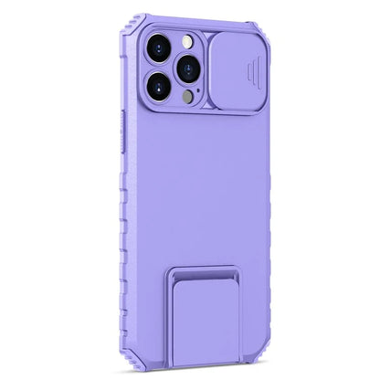 For iPhone 13 Pro Max 6.7 inch Adjustable Vertical Kickstand PC + TPU Case Camera Sliding Cover Phone Shell