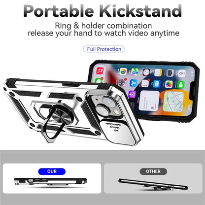 For iPhone 14 Plus Case PC + TPU Shockproof Kickstand Phone Cover with Slide Camera Lid