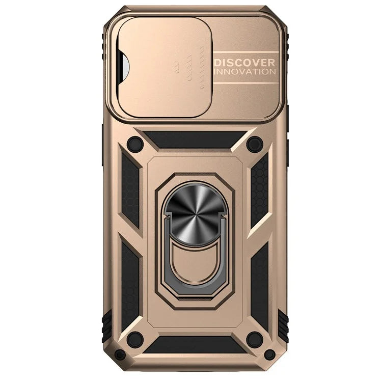 For iPhone 14 Pro Max Case Anti-drop PC+TPU Kickstand Phone Cover with Slide Camera Lid