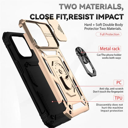 For iPhone 14 Pro Max Case Anti-drop PC+TPU Kickstand Phone Cover with Slide Camera Lid