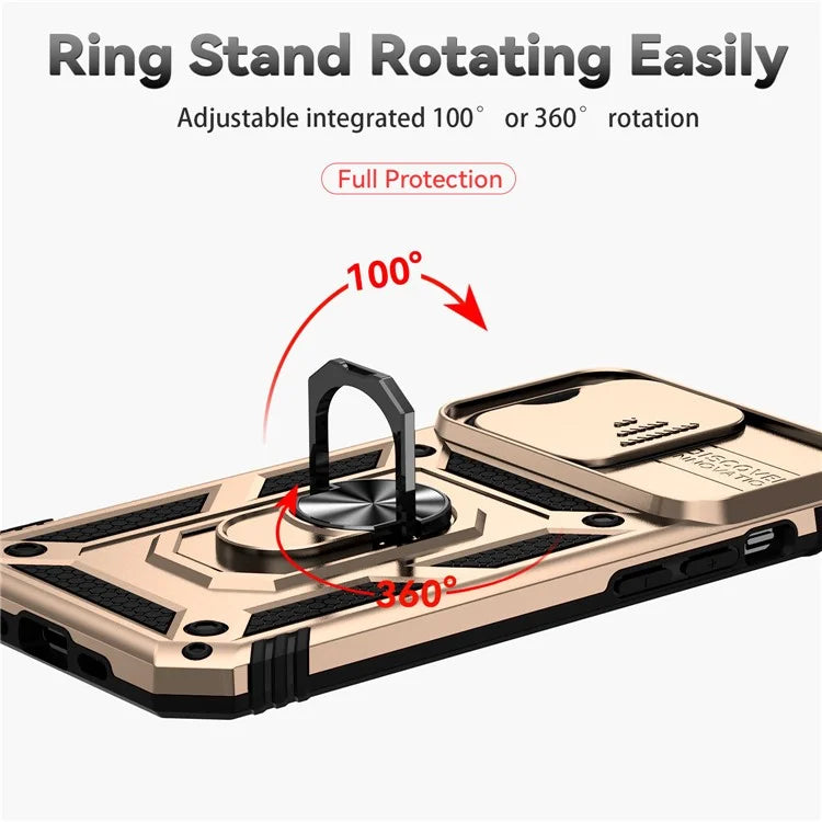 For iPhone 14 Pro Max Case Anti-drop PC+TPU Kickstand Phone Cover with Slide Camera Lid
