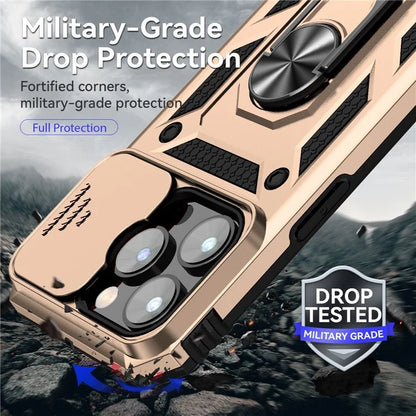 For iPhone 14 Pro Max Case Anti-drop PC+TPU Kickstand Phone Cover with Slide Camera Lid