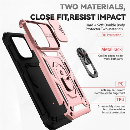 For iPhone 14 Pro Max Case Anti-drop PC+TPU Kickstand Phone Cover with Slide Camera Lid