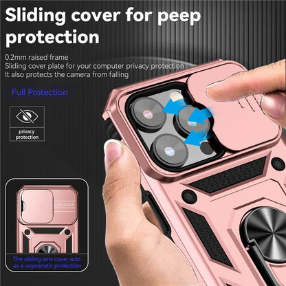 For iPhone 14 Pro Max Case Anti-drop PC+TPU Kickstand Phone Cover with Slide Camera Lid