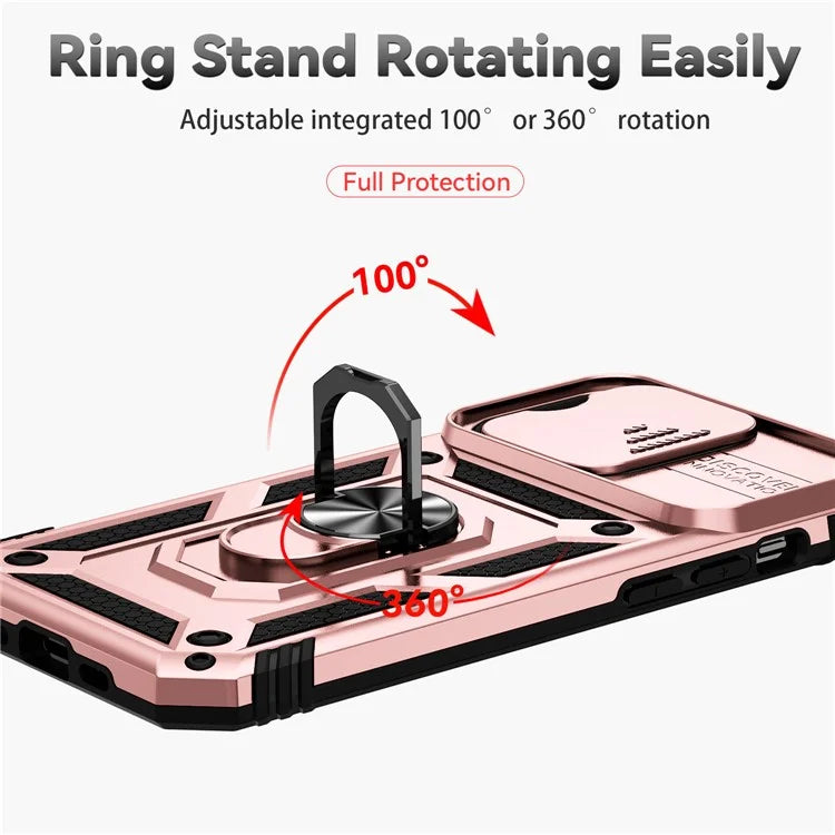 For iPhone 14 Pro Max Case Anti-drop PC+TPU Kickstand Phone Cover with Slide Camera Lid