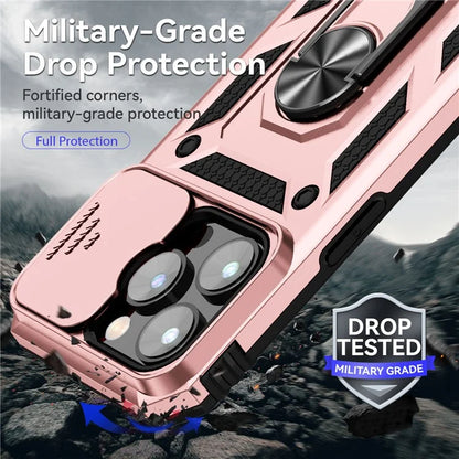 For iPhone 14 Pro Max Case Anti-drop PC+TPU Kickstand Phone Cover with Slide Camera Lid