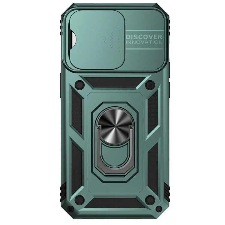 For iPhone 14 Pro Max Case Anti-drop PC+TPU Kickstand Phone Cover with Slide Camera Lid