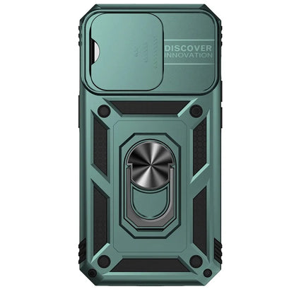For iPhone 14 Pro Max Case Anti-drop PC+TPU Kickstand Phone Cover with Slide Camera Lid