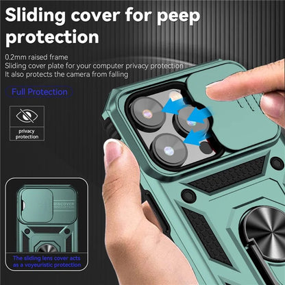 For iPhone 14 Pro Max Case Anti-drop PC+TPU Kickstand Phone Cover with Slide Camera Lid