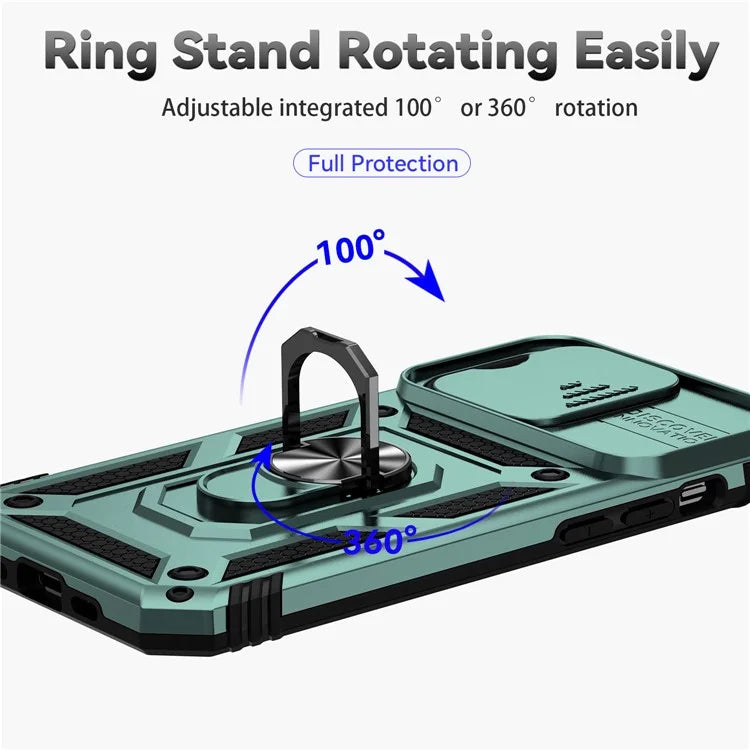 For iPhone 14 Pro Max Case Anti-drop PC+TPU Kickstand Phone Cover with Slide Camera Lid