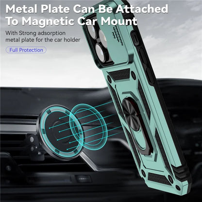 For iPhone 14 Pro Max Case Anti-drop PC+TPU Kickstand Phone Cover with Slide Camera Lid