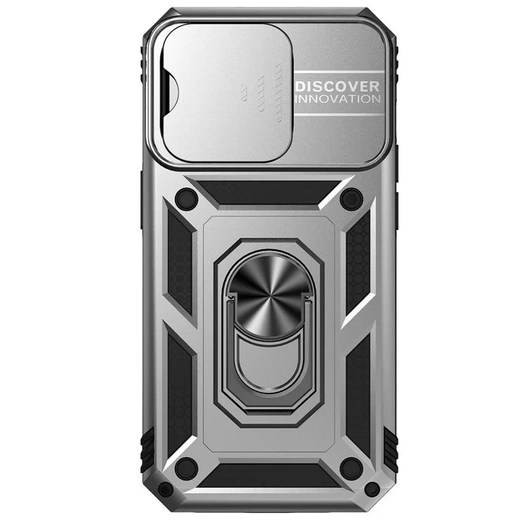For iPhone 14 Pro Max Case Anti-drop PC+TPU Kickstand Phone Cover with Slide Camera Lid