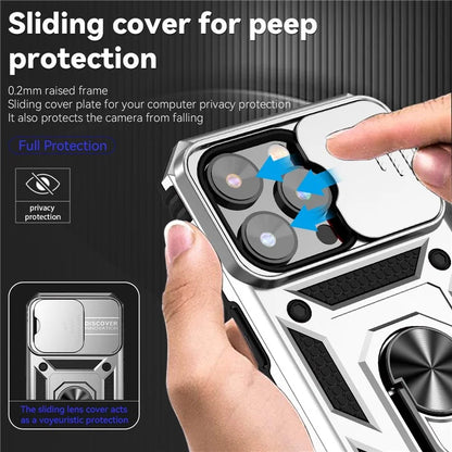 For iPhone 14 Pro Max Case Anti-drop PC+TPU Kickstand Phone Cover with Slide Camera Lid