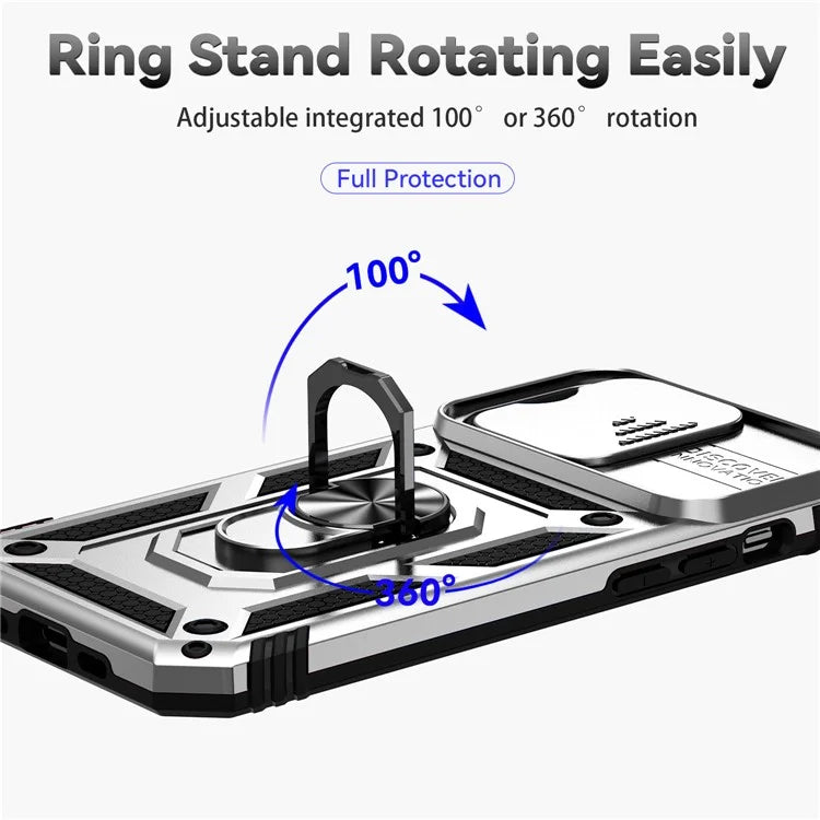 For iPhone 14 Pro Max Case Anti-drop PC+TPU Kickstand Phone Cover with Slide Camera Lid