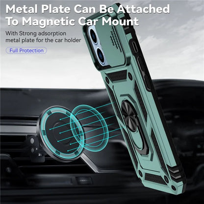 For iPhone 14 Pro Case PC + TPU Ring Kickstand Phone Cover with Slide Camera Shield