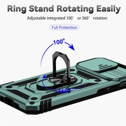 For iPhone 14 Pro Case PC + TPU Ring Kickstand Phone Cover with Slide Camera Shield