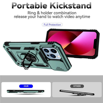 For iPhone 14 Pro Case PC + TPU Ring Kickstand Phone Cover with Slide Camera Shield