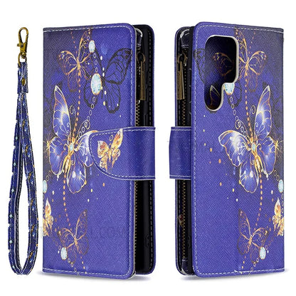 BF03 Pattern Printing PU Leather Magnetic Zipper Pocket Case Stand Flip Wallet Phone Cover with Strap for Samsung Galaxy S22 Ultra 5G