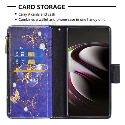 BF03 Pattern Printing PU Leather Magnetic Zipper Pocket Case Stand Flip Wallet Phone Cover with Strap for Samsung Galaxy S22 Ultra 5G