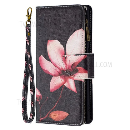 BF03 Pattern Printing PU Leather Magnetic Zipper Pocket Case Stand Flip Wallet Phone Cover with Strap for Samsung Galaxy S22 Ultra 5G