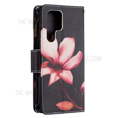 BF03 Pattern Printing PU Leather Magnetic Zipper Pocket Case Stand Flip Wallet Phone Cover with Strap for Samsung Galaxy S22 Ultra 5G