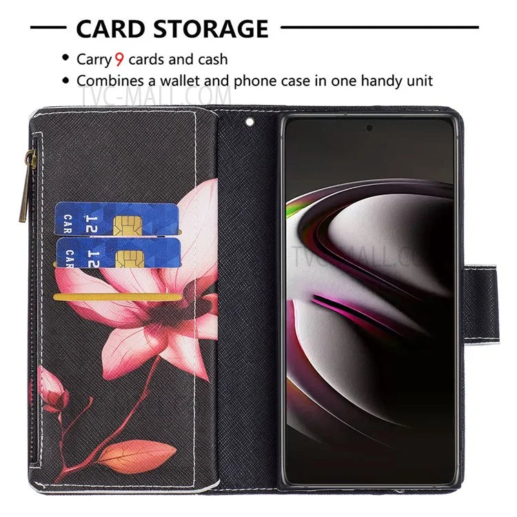 BF03 Pattern Printing PU Leather Magnetic Zipper Pocket Case Stand Flip Wallet Phone Cover with Strap for Samsung Galaxy S22 Ultra 5G