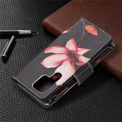 BF03 Pattern Printing PU Leather Magnetic Zipper Pocket Case Stand Flip Wallet Phone Cover with Strap for Samsung Galaxy S22 Ultra 5G