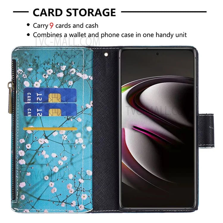 BF03 Pattern Printing PU Leather Magnetic Zipper Pocket Case Stand Flip Wallet Phone Cover with Strap for Samsung Galaxy S22 Ultra 5G
