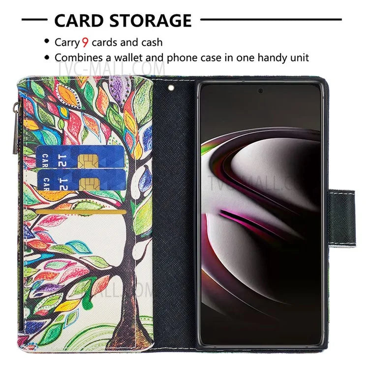 BF03 Pattern Printing PU Leather Magnetic Zipper Pocket Case Stand Flip Wallet Phone Cover with Strap for Samsung Galaxy S22 Ultra 5G
