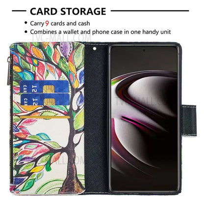 BF03 Pattern Printing PU Leather Magnetic Zipper Pocket Case Stand Flip Wallet Phone Cover with Strap for Samsung Galaxy S22 Ultra 5G