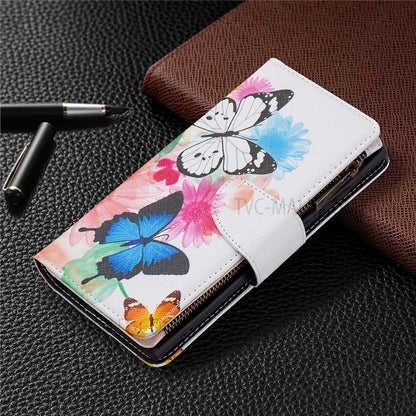 BF03 Pattern Printing PU Leather Magnetic Zipper Pocket Case Stand Flip Wallet Phone Cover with Strap for Samsung Galaxy S22 Ultra 5G