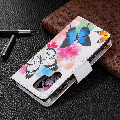 BF03 Pattern Printing PU Leather Magnetic Zipper Pocket Case Stand Flip Wallet Phone Cover with Strap for Samsung Galaxy S22 Ultra 5G
