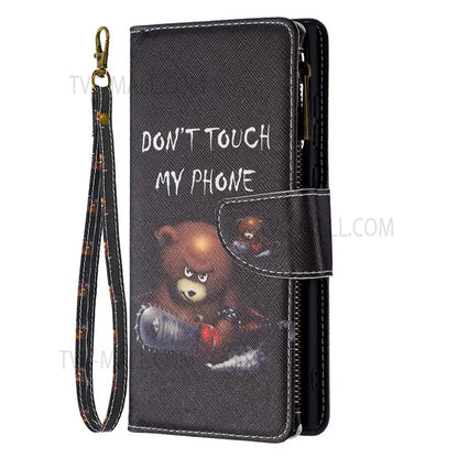 BF03 Pattern Printing PU Leather Magnetic Zipper Pocket Case Stand Flip Wallet Phone Cover with Strap for Samsung Galaxy S22 Ultra 5G