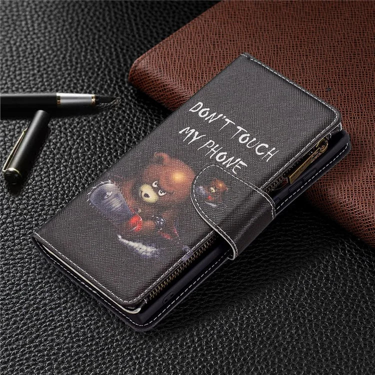 BF03 Pattern Printing PU Leather Magnetic Zipper Pocket Case Stand Flip Wallet Phone Cover with Strap for Samsung Galaxy S22 Ultra 5G
