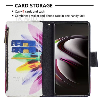 BF03 Pattern Printing PU Leather Magnetic Zipper Pocket Case Stand Flip Wallet Phone Cover with Strap for Samsung Galaxy S22 Ultra 5G